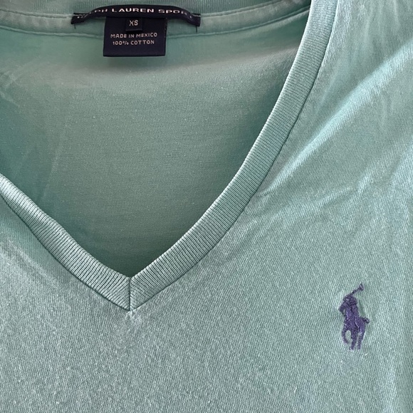 Polo by Ralph Lauren Sport V-Neck Fitted Blue Logo Tee (90’s Style) - Picture 2 of 4